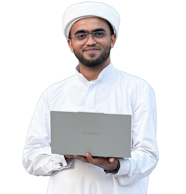 Nafih Himami Al Muhthadi, founder of NAFI Academy, holding a laptop